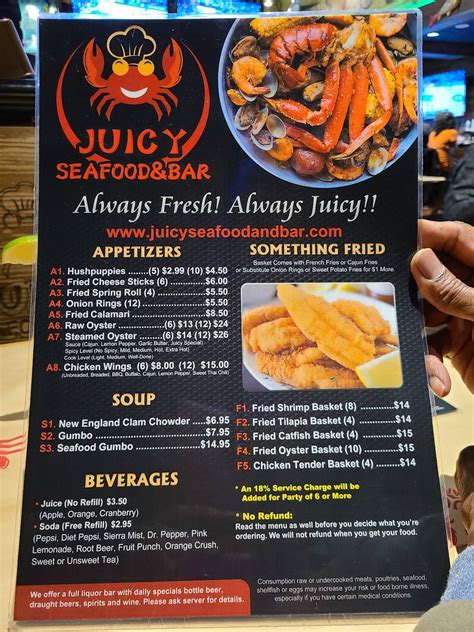 Carta De Juicy Seafood And Bar Cedar Hill
