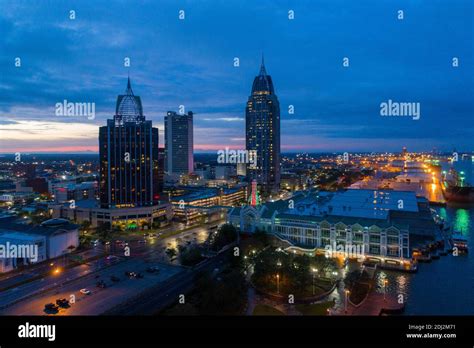 Downtown Mobile Alabama Waterfront Skyline At Sunset Stock Image Downtown Mobile Alabama Waterfront Skyline At Sunset Stock Image