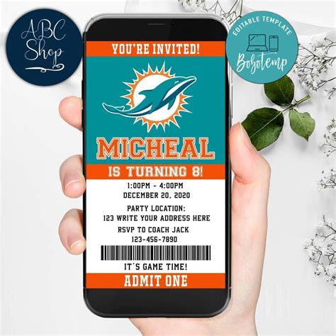 Electronic Miami Dolphins Electronic Invite Birthday Invitations Diy Electronic Miami Dolphins Electronic Invite Birthday Invitations Diy
