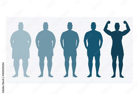 Five Stages Of Silhuette Man On The Way To Lose Weight Vector Five Stages Of Silhuette Man On The Way To Lose Weight Vector