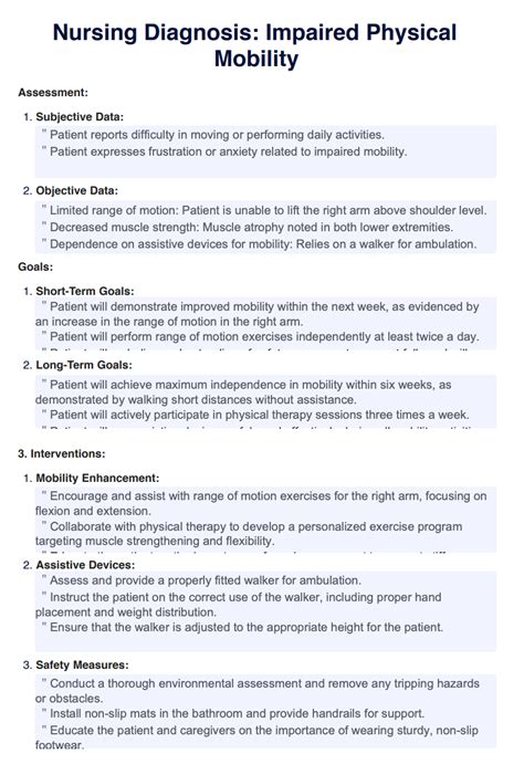 Impaired Mobility Care Plan Guide