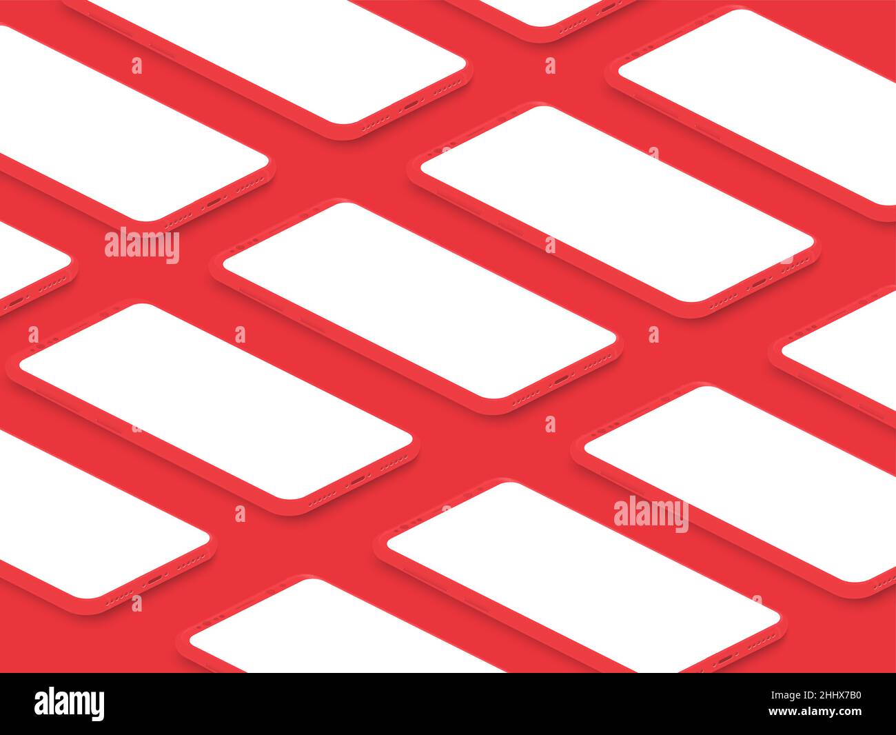 Isometric Realistic Red Shiny Mockup Smartphones With Blank Screens Isometric Realistic Red Shiny Mockup Smartphones With Blank Screens