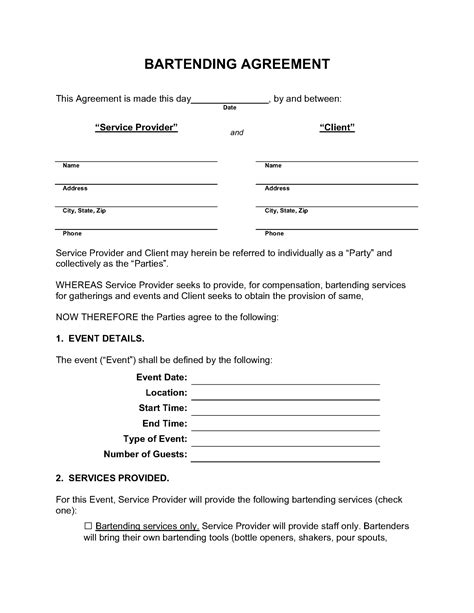 Mobile Bartending Contract Template Mobile Bartending Contract Template